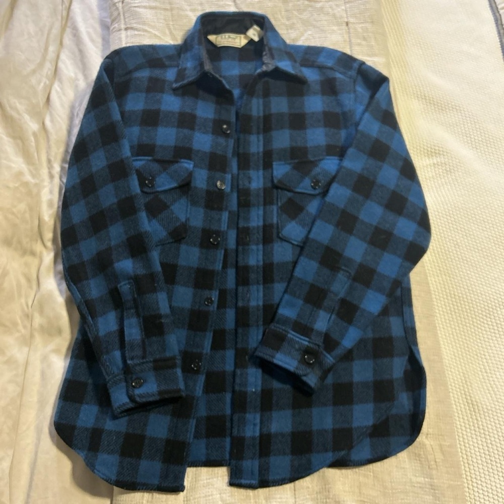 L.L. Bean Vintage Blue and Black Buffalo Plaid Wool Shirt Jacket
